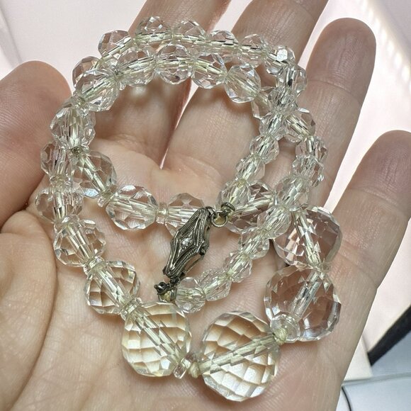 Antique Art Deco 14k White Gold Rock Quartz Crystal Necklace Faceted Small 13.5" - Picture 13 of 14